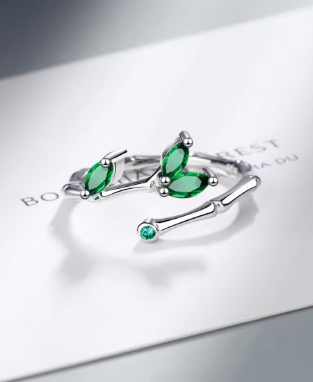 Jungle Tree 925 Sterling Silver Green Leaf Rings - Image 2