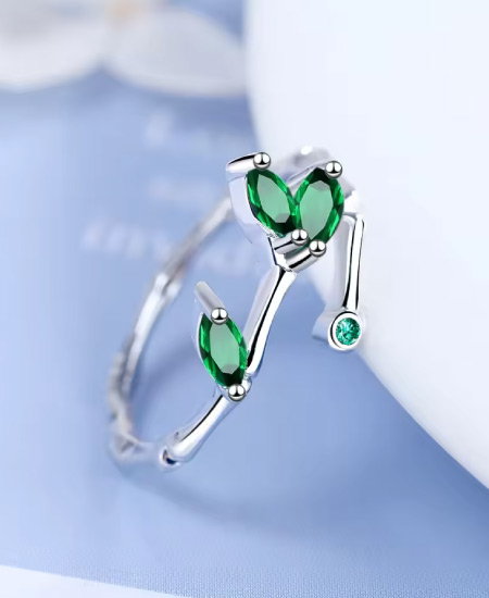 Jungle Tree 925 Sterling Silver Green Leaf Rings - Image 3