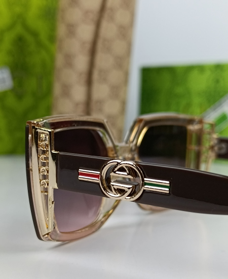 Gucci Women Coffee Sunglasses GG011 - Image 4