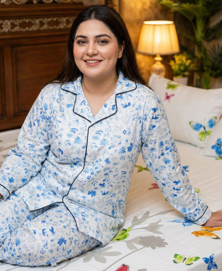 Zara Ladies Night Suit Blue Flaura