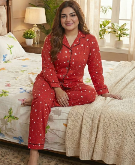 Zara Ladies Night Suit Red Star - Image 4