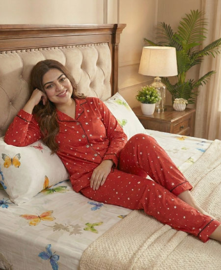 Zara Ladies Night Suit Red Star - Image 2