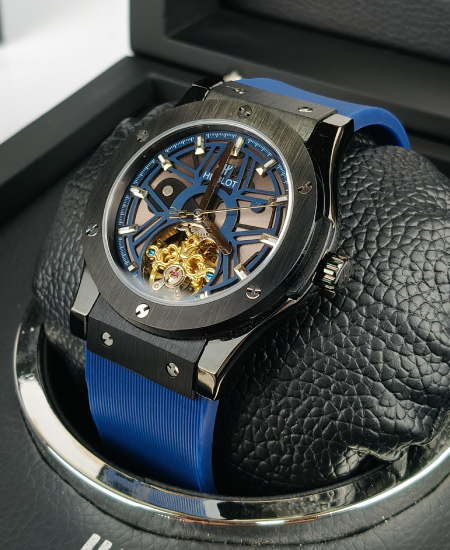 Hublot Watch Black Fusion Skeleton Blue Strap
