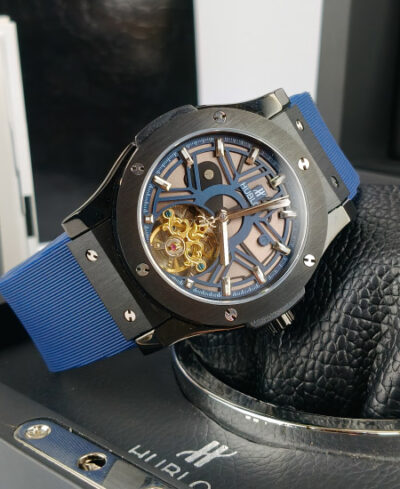 Hublot Watch Black Fusion Skeleton Blue Strap - Image 3
