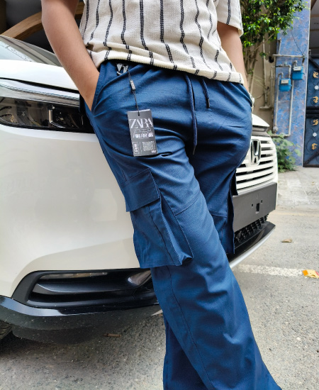 Zara Self Blue Cargo Trousers - Image 3