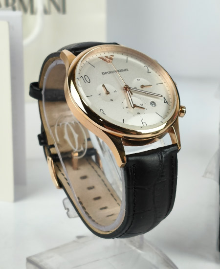 Emporio Armani Black Leather Strap Watch For Men - AR1916