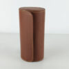 Brown leather 3-slot watch travel case with soft cushions holding three wristwatches